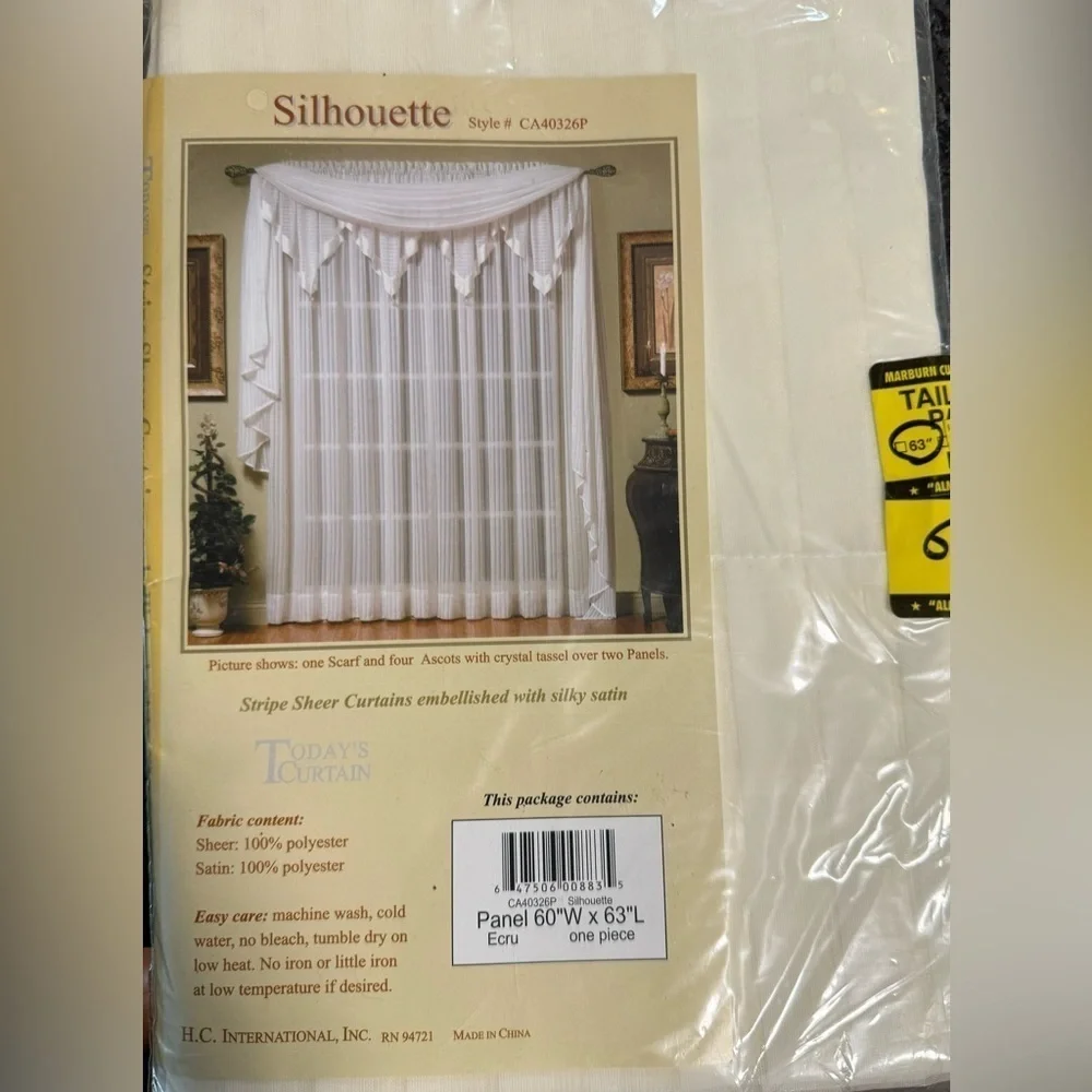 NEW Vintage Today's Curtain Stripe Sheer Ivory Panel 60W x 63L HC International